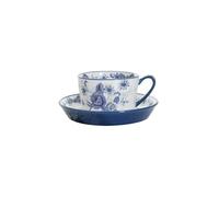 London Pottery Juego de té de porcelana para la tarde, tazas y platillo, con tetera, azucarera, jarra de leche, soporte de postre para bodas, fiestas (taza y platillo de rosa azul, 300 ml)