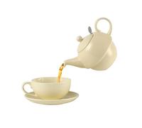 London Pottery Tetera con filtro de globo, taza y platillo, para un juego, cerámica, marfil, para té de hojas sueltas, regalo (tetera-500 ml, taza-10.1 fl.oz/300 ml)