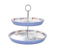 London Pottery Viscri Meadow - Soporte para Pasteles, cerámica, diseño Floral, 2 Pisos, Color Marfil Almendra y Azul Aciano