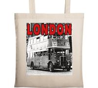 London Red Bus Symbol of City Art - Bolsa de algodón ecológico natural, color beige, beige, Talla única