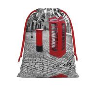 London Red Telephone Booth - Bolsa de regalo de Navidad con cordón, una opción conveniente para empaquetar pequeños regalos