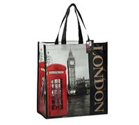 London Souvenir Big Ben and Telephone Box - Bolsa de la compra con diseño de cabina telefónica, color negro, blanco y rojo