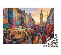 London Street Jigsaw Puzzle 1000 Pieces Recycled Material Busy Market Puzzles for Boy & Girl Ages 6 Years Up Educational Game Desafío Parent Child Juguete 70x50cm/1000pcs