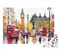 London Street Puzzles 1000 Piezas Material Reciclable Big Ben & Red Bus Puzzle para Adultoos Excelente Regalo Idea Fun Tiempo De Juego Familiar Activity 70x50cm/1000pcs