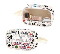 London Tavel - Bolsa de maquillaje transparente de piel sintética con texto en inglés "Let's Go to London", London Pu, No