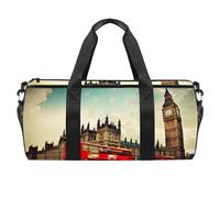 London The UK Red Bus in Motion and Big Ben Sports Gym Bag Fitness Workout Duffel Bag Travel Bag Tote Equipment Bag for Women Men, multicolor, 17.7x9x9 inches