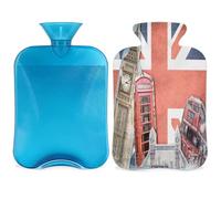 London Union Jack - Botella de agua caliente vintage con tapa, 2 L, gran capacidad, bolsa de agua para noches acogedoras, alivio del dolor, espalda, cuello y hombros