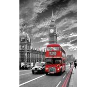 Londres Autobús Rojo. Es un Maxi Poster PLASTIFICADO que muestra dos iconos representativos de la vida londinense y británica, el autobús rojo de dos niveles junto con el Big Ben. Medida aprox. 91,5 x 61 cm.
