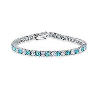 Londres Azul Blanco Alternando Simulado Azul Topacio Ronda Cúbico Zirconia 12.00 Ct 4 Prong Cesta Set Solitario Aaa Cz Pulsera De Tenis Para Las Mujeres Prom Novia Plata Chapado 7.5 Pulgadas