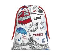 Londres - Bolsas de regalo de franela suave con cordón, bolsas de regalo de forro polar para Navidad, Halloween, fiestas de vacaciones