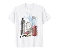 Londres Icons Big Bridge Clock Red Bus Souvenir Art Camiseta