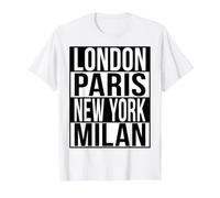 Londres París Nueva York Milán - 4 Ciudades DE Moda del Mundo Camiseta gráfica económica, Hombre, Blanco, S