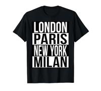 Londres París Nueva York Milán - 4 Ciudades DE Moda del Mundo Camiseta gráfica económica, Hombre, Negro, L
