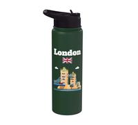 Londres, recuerdo, puente, encima, río, támesis, autobús, rojo, bandera del Reino Unido Stainless Steel Insulated Water Bottle