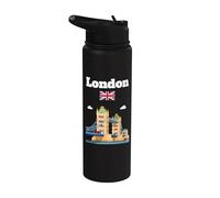 Londres, recuerdo, puente, encima, río, támesis, autobús, rojo, bandera del Reino Unido Stainless Steel Insulated Water Bottle