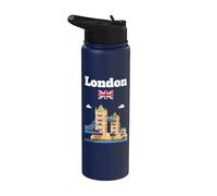 Londres, recuerdo, puente, encima, río, támesis, autobús, rojo, bandera del Reino Unido Stainless Steel Insulated Water Bottle