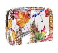 Londres Red Bus Maple Leaves - Neceser de viaje para mujer, bolsa de aseo grande de PVC para maquillaje, práctica bolsa organizadora con cremallera, multicolor, 18.5x7.5x13cm/7.3x3x5.1in, Neceser