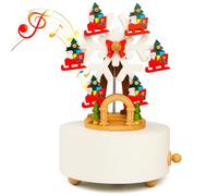 LONEEDY Caja de música de madera con diseño de copo de nieve, decoración de alce personalizado para niños y niñas, manualidades de rotación (copos de nieve de Navidad)
