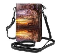 Lonely Bench - Bolso cruzado de piel con estampado de atardecer, funda con solapa, adecuada para viajes, senderismo, camping o uso diario.