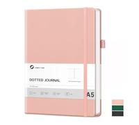 Lonely Oak Cuaderno de Diario Punteado para Escribir, Diario de Viajes A5 con Papel Sin Ácido de 120 GSM, Portada Rígida de Cuero y Bolsillo Interno, 21,3 cm x 14,6 cm (Rosa)