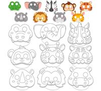 Lonfliness Juego de 36 máscaras para colorear de animales, colorea tu propia máscara de animales de la selva, arte de papel, manualidades, safari, máscara en blanco para niños, bailes de máscaras,