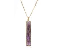Long Bar Stone Necklace Gold Chain Vertical Unique Sweater Necklace for Women Bar Delicate Natural Stone Pendant-Amethyst