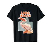 Long-Beach California Estados Unidos Surfing Playa Pelican Gráfico Camiseta gráfica económica, Hombre, Negro, S