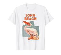 Long-Beach California Estados Unidos Surfing Playa Pelican Gráfico Camiseta gráfica económica, Hombre, Blanco, L