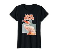 Long-Beach California Estados Unidos Surfing Playa Pelican Gráfico Camiseta gráfica económica, Mujer, Negro, XL