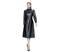 Long Black Leather Trench Coats Women Stand Collar Long Sleeve Plus Size Faux Leather Coats Lining Long Jacket Black M