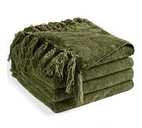 Long Create Manta de felpilla para sofá de 60 x 80 Pulgadas, Manta Suave y acogedora con Borla de Flecos para Cama, sofá, Silla, Manta Decorativa de Punto Ligero Bohemio para Regalo, Verde Oliva