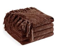 Long Create Manta de felpilla Suave y acogedora con Flecos para sofá, Cama y Silla, Manta Decorativa Ligera Bohemia para Regalo, Color marrón Oscuro