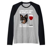 Long Haired Chihuahua Wine Lover Gift For Her Camiseta Manga Raglan