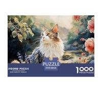 Long-Haired Kitten Full-Body Portrait 1000 Stück Stabiler Karton Puzzle Long-Haired Cat with Roses Lebendige Bilder Familienspiel Puzzles Für Erwachsene Und Kinder 38x26cm/1000pcs
