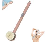 Long Handle Bath Massage Cleaning Brush, 2024 New Detachable Body Brush Back Scrubber, One-Touch Foam Bath Shower Brush Built-In Shower Gel Reservoir (Pink)