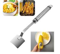 Long Handle Stainless Steel Corn Stripping Tool, Corn Peeler Corn Cob Stripper Tool, Corn Cutter to Cut Corn off the Cob, 304 Stainless Steel Corn Thresher for Kitchen Gadget (Bending)