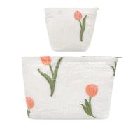 Long Keeper 2 bolsas de maquillaje grandes con diseño floral, bolsa de cosméticos pequeña, bolsa de belleza, bordada, manualidades, bolsas de maquillaje, bolsas de aseo de viaje para mujeres y niñas