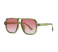 Long Keeper Gafas de Sol Cuadradas Vintage Mujer Hombre Retro Gafas de Sol Piloto con Doble Puente Gafas de Piloto Vintage Años 70 UV400 (Montura Verde - Lente Rosa Degradado)