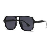 Long Keeper Gafas de Sol Cuadradas Vintage Mujer Hombre Retro Gafas de Sol Piloto con Doble Puente Gafas de Piloto Vintage Años 70 UV400 (Montura Negro - Lente Gris Oscuro)