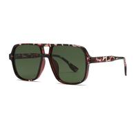 Long Keeper Gafas de Sol Cuadradas Vintage Mujer Hombre Retro Gafas de Sol Piloto con Doble Puente Gafas de Piloto Vintage Años 70 UV400 (Montura Leopardo - Lente Verde)