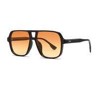 Long Keeper Gafas de Sol Cuadradas Vintage Mujer Hombre Retro Gafas de Sol Piloto con Doble Puente Gafas de Piloto Vintage Años 70 UV400 (Montura Negro - Lente Naranja)