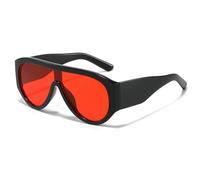 Long Keeper Gafas de Sol de Piloto de Gran Tamaño para Mujer y Hombre, Gafas de Sol Cuadradas Grandes Retro de los años 70, Gafas Planas Vintage, Protección UV400 (Rojo Negro)