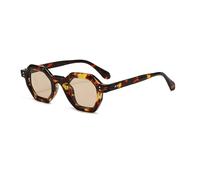 Long Keeper Gafas De Sol Hexagonales Retro Gruesas Hombres Y Mujeres Moda Retro Gafas ProteccióN UV400 Conducir Pescar Al Aire (Té de leopardo)