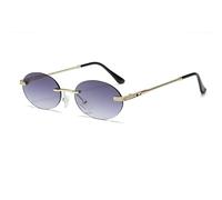 Long Keeper Gafas De Sol Mujer Vintage Sin Marco Gafas De Sol PequeñO Redondas Metal Hombre Redondas Retro (Gris degradado dorado)
