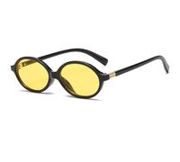 Long Keeper Gafas de Sol Ovaladas Pequeñas Retro Años 90 Gafas de Sol Vintage Ovaladas para Mujer Hombre Gafas Redondas Vintage Protección UV400 (Montura Negro - Lente Amarillo)