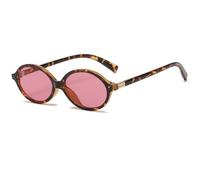 Long Keeper Gafas de Sol Ovaladas Pequeñas Retro Años 90 Gafas de Sol Vintage Ovaladas para Mujer Hombre Gafas Redondas Vintage Protección UV400 (Montura Leopardo - Lente Rojo Rosa)