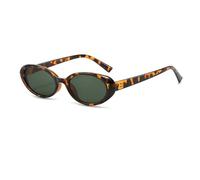 Long Keeper Gafas de Sol Ovaladas Retro Pequeñas Gafas de Sol Mujer Ovaladas Años 90 Vintage Moda Gafas Redondas Retro Protección UV400, 52MM (Leopardo Montura - Verde Oscuro Lente)