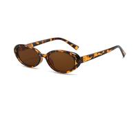 Long Keeper Gafas de Sol Ovaladas Retro Pequeñas Gafas de Sol Mujer Ovaladas Años 90 Vintage Moda Gafas Redondas Retro Protección UV400, 52MM (Leopardo Montura - Marrón Lente)