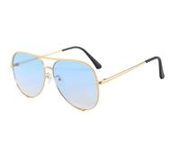Long Keeper Gafas de Sol Piloto Clásicas Retro Años 70 Gafas de Sol Doble Puente para Hombre Mujer Gafas de Piloto Vintage Lente Tintadas UV400 Protección (Montura Dorada - Lente Azul Degradado)
