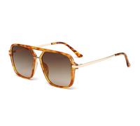 Long Keeper Gafas de Sol Piloto Mujer Hombre Vintage Gafas de Sol Cuadradas Doble Puente Años 70 Clásico Gafas Piloto Retro Protección UV400 (Tortuga Montura - Marrón Degradado Lente)